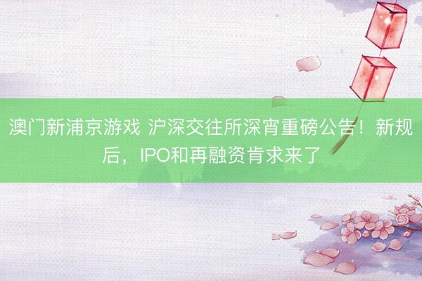 澳门新浦京游戏 沪深交往所深宵重磅公告！新规后，IPO和再融资肯求来了