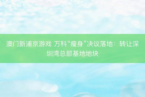 澳门新浦京游戏 万科“瘦身”决议落地：转让深圳湾总部基地地块