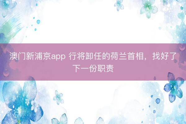澳门新浦京app 行将卸任的荷兰首相,找好了下一份职责