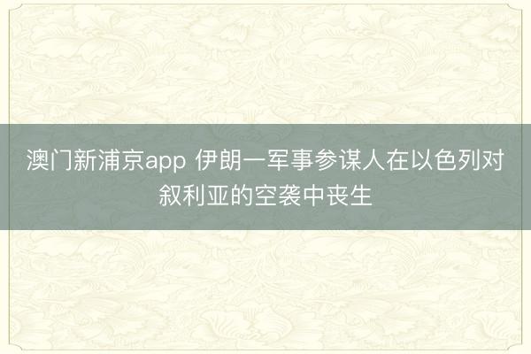澳门新浦京app 伊朗一军事参谋人在以色列对叙利亚的空袭中丧生