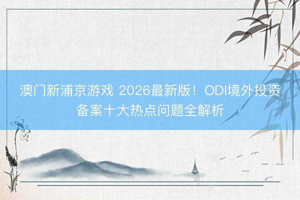 澳门新浦京游戏 2026最新版！ODI境外投资备案十大热点问题全解析