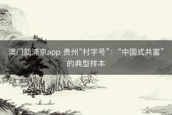 澳门新浦京app 贵州“村字号”：“中国式共富”的典型样本