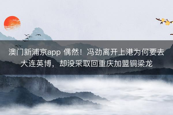澳门新浦京app 偶然!冯劲离开上港为何要去大连英博,却没采取回重庆加盟铜梁龙