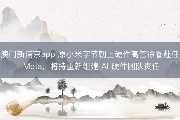 澳门新浦京app 原小米字节朝上硬件高管徐睿赴任 Meta,将持重新组建 AI 硬件团队责任