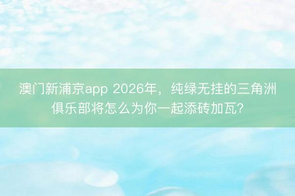 澳门新浦京app 2026年，纯绿无挂的三角洲俱乐部将怎么为你一起添砖加瓦？