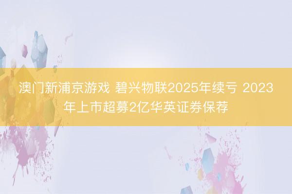 澳门新浦京游戏 碧兴物联2025年续亏 2023年上市超募2亿华英证券保荐