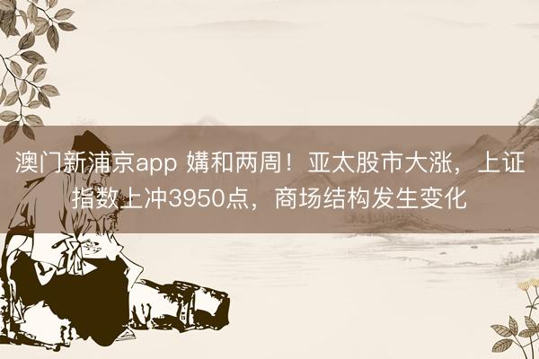 澳门新浦京app 媾和两周！亚太股市大涨，上证指数上冲3950点，商场结构发生变化