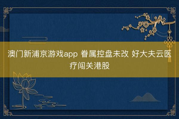 澳门新浦京游戏app 眷属控盘未改 好大夫云医疗闯关港股