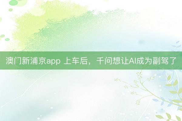 澳门新浦京app 上车后，千问想让AI成为副驾了