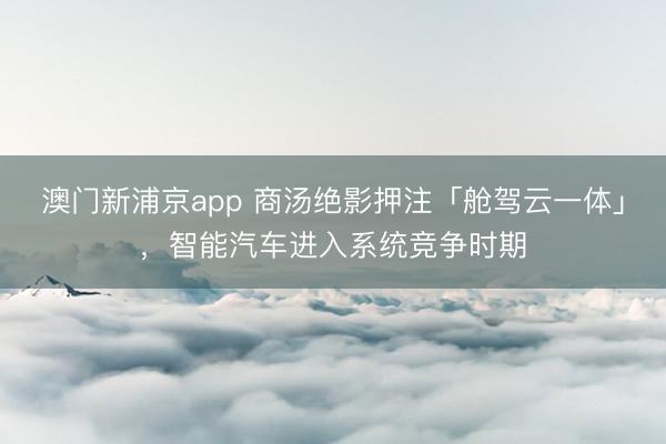 澳门新浦京app 商汤绝影押注「舱驾云一体」，智能汽车进入系统竞争时期