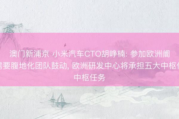 澳门新浦京 小米汽车CTO胡峥楠: 参加欧洲阛阓需要腹地化团队鼓动， 欧洲研发中心将承担五大中枢任务