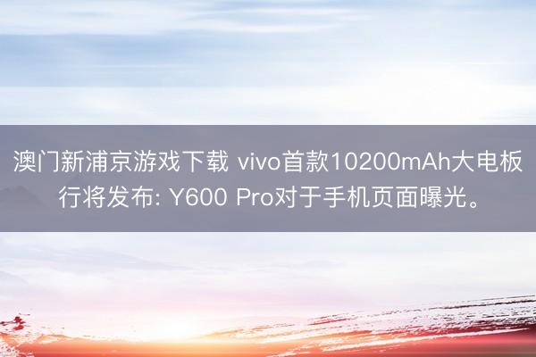 澳门新浦京游戏下载 vivo首款10200mAh大电板行将发布: Y600 Pro对于手机页面曝光。