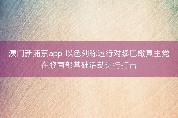 澳门新浦京app 以色列称运行对黎巴嫩真主党在黎南部基础活动进行打击