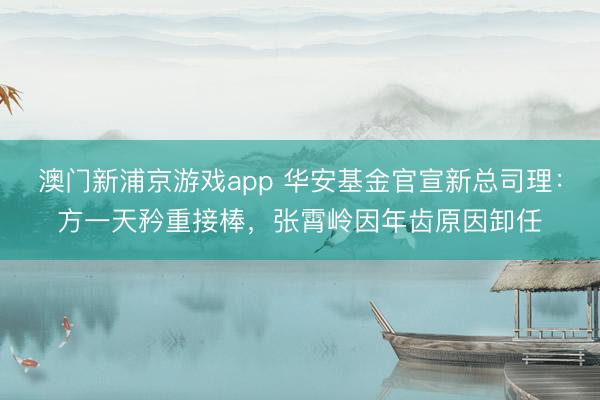 澳门新浦京游戏app 华安基金官宣新总司理：方一天矜重接棒，张霄岭因年齿原因卸任