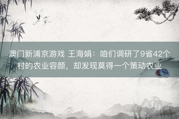 澳门新浦京游戏 王海娟：咱们调研了9省42个村的农业容颜，却发现莫得一个策动农业