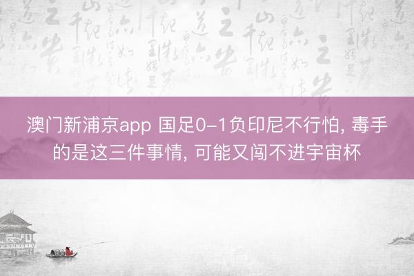 澳门新浦京app 国足0-1负印尼不行怕， 毒手的是这三件事情， 可能又闯不进宇宙杯