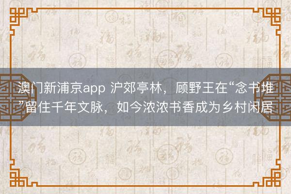 澳门新浦京app 沪郊亭林，顾野王在“念书堆”留住千年文脉，如今浓浓书香成为乡村闲居