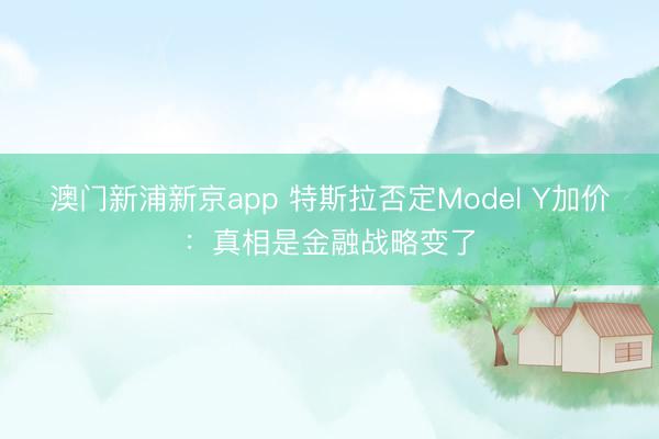 澳门新浦新京app 特斯拉否定Model Y加价:真相是金融战略变了